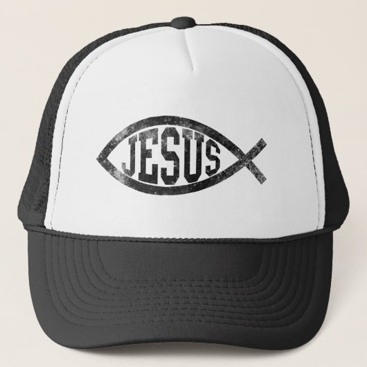 Christelijke Jezus Vis, zwarte Ichthys Trucker Pet (Voorkant)