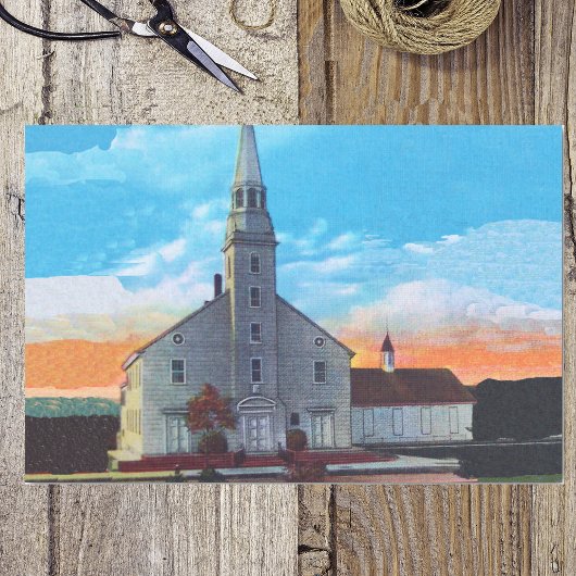 Christelijke kerk in de kleine stad Tissuepapier