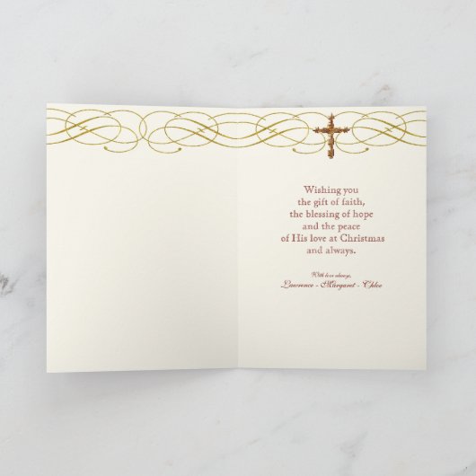 Christelijke kerst Kaart Swirls 'n Poinsettias (Binnen)