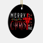 Christelijke kerst met vrolijk kerstkruis keramisch ornament (Rechts)