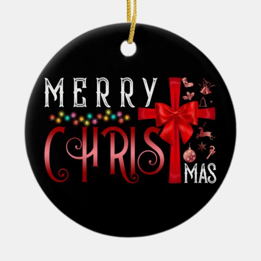 Christelijke kerst met vrolijk kerstkruis keramisch ornament (Voorkant)