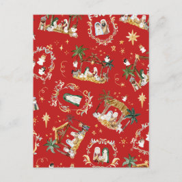 Christelijke Kerst Waterverf Geboorte Rood Briefkaart