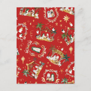 Christelijke Kerst Waterverf Geboorte Rood Briefkaart
