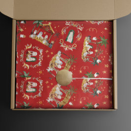 Christelijke Kerst Waterverf Geboorte Rood Cadeaupapier