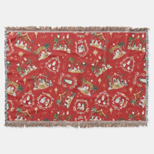 Christelijke Kerst Waterverf Geboorte Rood Deken (Voorkant)