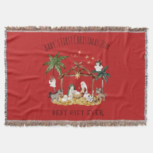 Christelijke Kerst Waterverf Geboorte Rood Deken (Voorkant)