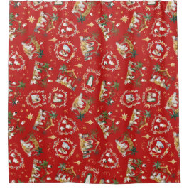 Christelijke Kerst Waterverf Geboorte Rood Douchegordijn