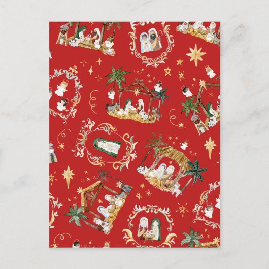 Christelijke Kerst Waterverf Geboorte Rood Feestdagenkaart (Voorkant)