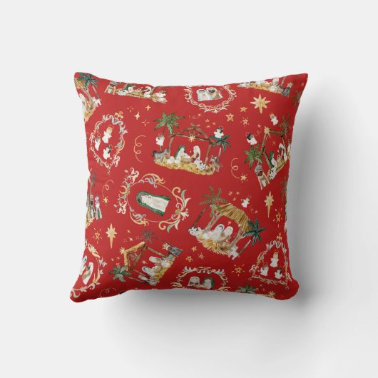 Christelijke Kerst Waterverf Geboorte Rood Kussen (Achterkant)