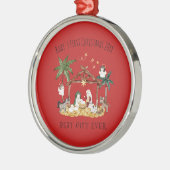 Christelijke Kerst Waterverf Geboorte Rood Metalen Ornament (Links)