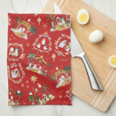 Christelijke Kerst Waterverf Geboorte Rood Theedoek (Quarter Fold)