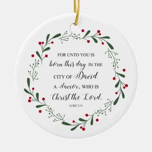 Christelijke kerstbijbel Verse Jesus Savior Luke Keramisch Ornament (Voorkant)