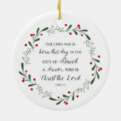 Christelijke kerstbijbel Verse Jesus Savior Luke Keramisch Ornament (Achterkant)