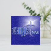 Christelijke kerstCross Silver en Blue Feestdagenkaart (Staand voorkant)