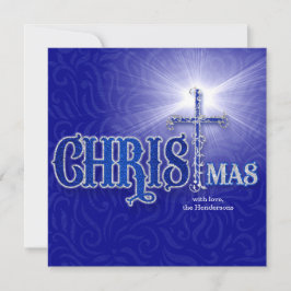 Christelijke kerstCross Silver en Blue Feestdagenkaart