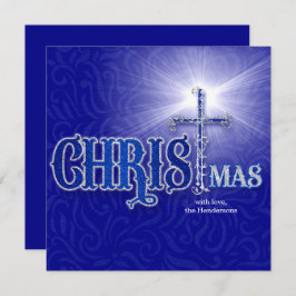 Christelijke kerstCross Silver en Blue Feestdagenkaart