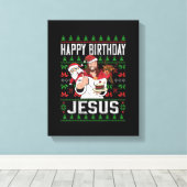 Christelijke kerstfeestdag (BIRTHDAY JESUS Family  Canvas Afdruk (Insitu (Houten vloer))