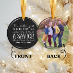 Christelijke kerstfeestdag met kerstversie - Typog Keramisch Ornament<br><div class="desc">Christelijke kerstverse Typography Holiday Photo Ornament in Rustic Chalkboard, met Luke 2:11 op een feestelijke rode achtergrond in een feestelijke typografie, met ruimte voor uw foto en naam op de rug! Eenvoudig aan te passen met tekst, doopvonten, en kleuren. Als u hulp nodig hebt bij het ontwerp of de bijbehorende...</div>