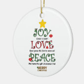 Christelijke kerstfeestelijke liefde en vredesvers keramisch ornament (Links)