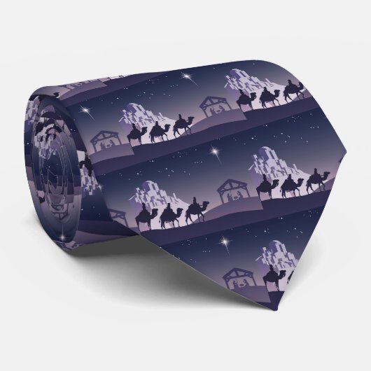 Christelijke kerstfeestscène stropdas (Opgerold)