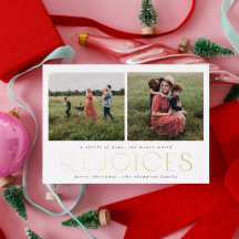 Christelijke kerstfoto kaart folie zwart Verblijd 