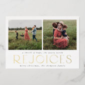 Christelijke kerstfotokaart - Folie Black Rejoice Uitnodiging (Voorkant)