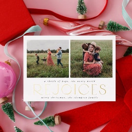 Christelijke kerstfotokaart - Folie Black Rejoice Uitnodiging