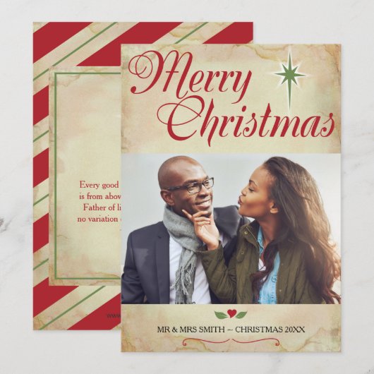 Christelijke kerstfotokaart, scripts op achterzijd feestdagenkaart (Voorkant / Achterkant)