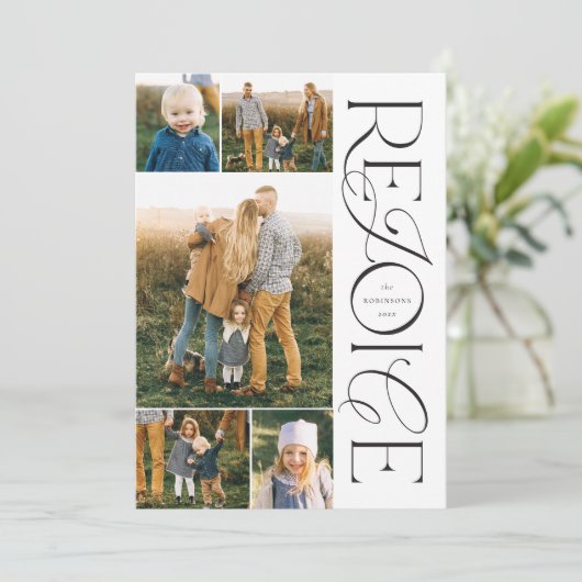 Christelijke kerstfotokaarten verheugen zich feestdagenkaart (Staand voorkant)