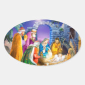 Christelijke kerstkaart ovale sticker (Voorkant)