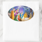 Christelijke kerstkaart ovale sticker (Tas)