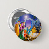 Christelijke kerstkaart ronde button 5,7 cm (Voorkant /achterkant)