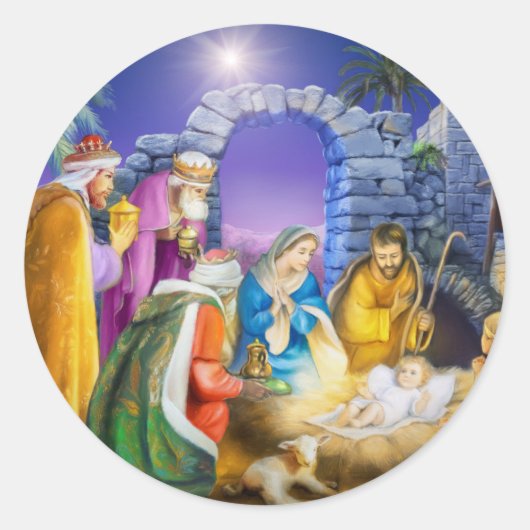 Christelijke kerstkaart ronde sticker (Voorkant)