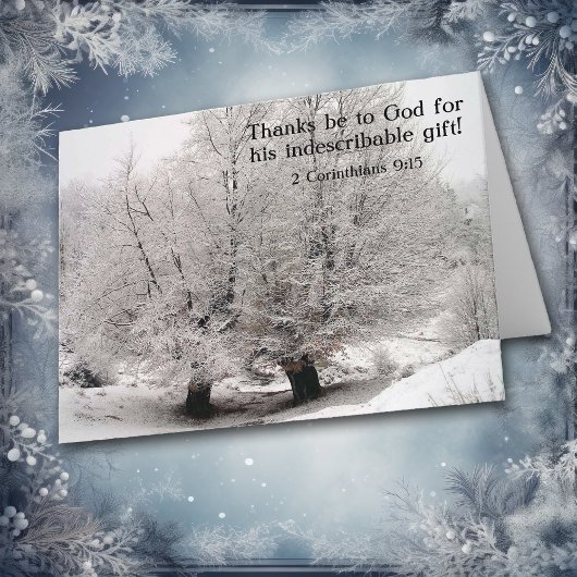 Christelijke kerstkaart winterbomen, bevroren feestdagen kaart