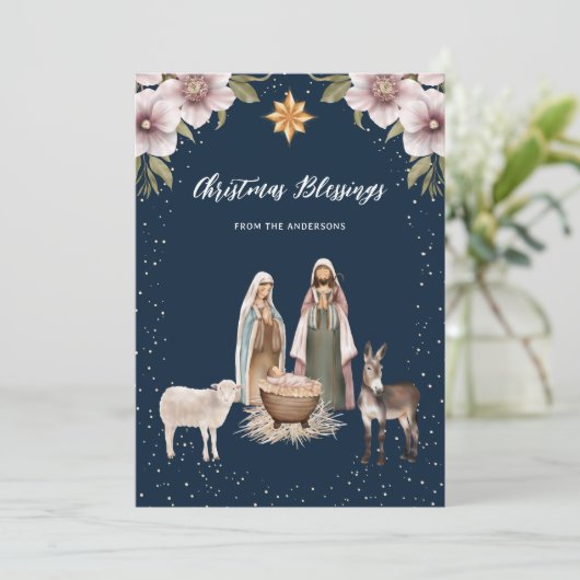 Christelijke kerstkaarten voor de nativiteitsscène feestdagenkaart (Staand voorkant)