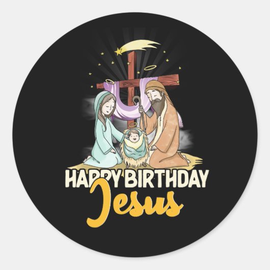 Christelijke kerstkerk Happy Birthday Ronde Sticker (Voorkant)