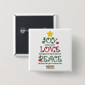 Christelijke kerstliefde en vrede vierkante button 5,1 cm (Voorkant /achterkant)
