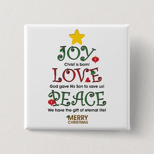Christelijke kerstliefde en vrede vierkante button 5,1 cm (Voorkant)