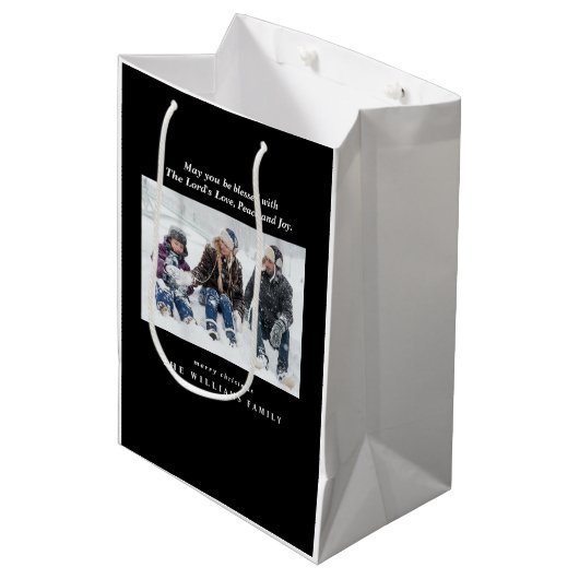 Christelijke kerstmis met foto-nativiteit Bijbel V Medium Cadeauzakje (Voorkant Gekanteld)