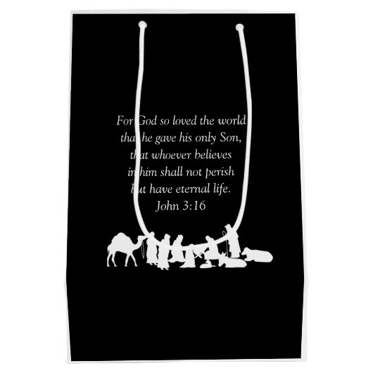 Christelijke kerstmis met foto-nativiteit Bijbel V Medium Cadeauzakje (Achterkant)