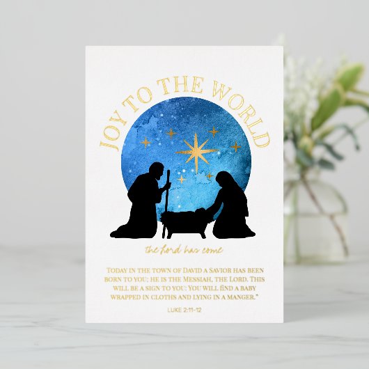 Christelijke kerstmis met nativiteit folie feestdagenkaart (Staand Voorkant)