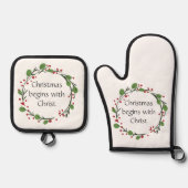 Christelijke kerstscripts ovenwant & pannenlap set (Voorkant)