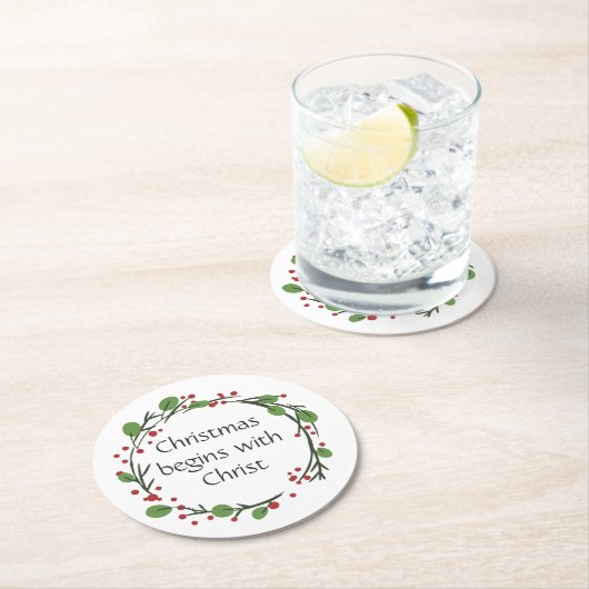 Christelijke kerstscripts ronde kartonnen onderzetter (Insitu)