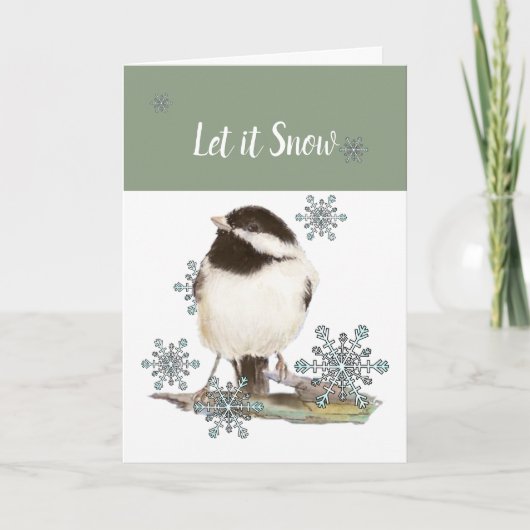 Christelijke Kerstsneeuw Schattigee Chickadee Bird Feestdagen Kaart (Voorkant)