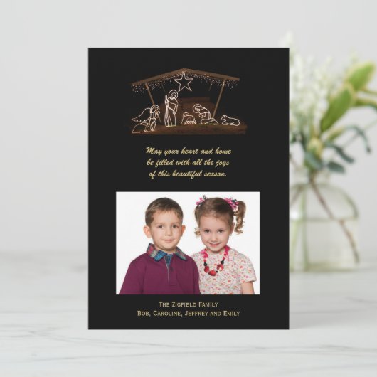 Christelijke kerststal kerstmis foto platte Kaart (Staand voorkant)