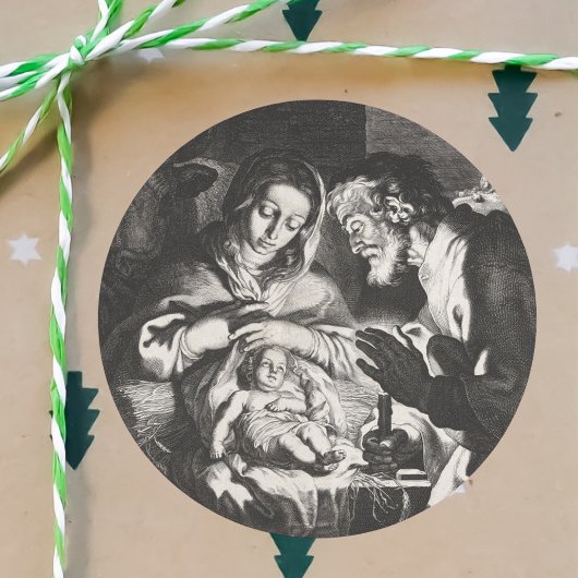 Christelijke kerststal manager ronde sticker