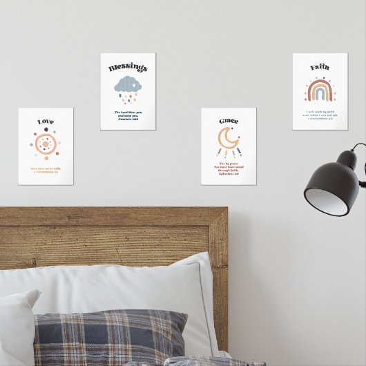 Christelijke kinder bijbelvers set van 4 poster (Slaapkamer)