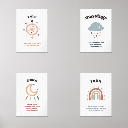 Christelijke kinder bijbelvers set van 4 poster (Voorkant)