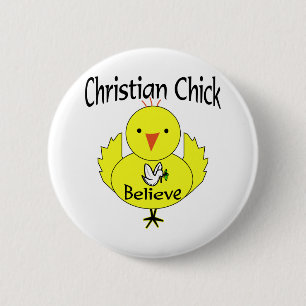 Christelijke kip ronde button 5,7 cm