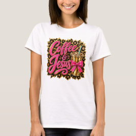 Christelijke koffie Jezus luipaardprint coquette s T-shirt